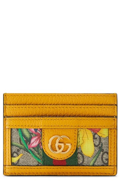 Shop Gucci Ophidia Floral Gg Supreme Canvas Card Case In Beige Ebony/ Crop/ Vert Red