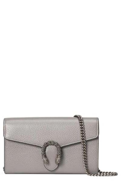 Shop Gucci Leather Wallet On A Chain In Dusty Grey/ Black Diamond