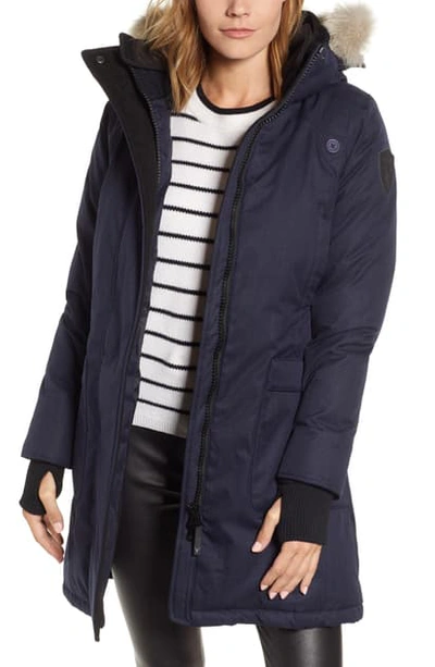 Shop Nobis Meredith Hooded Down Parka With Genuine Coyote Fur Trim In Navy