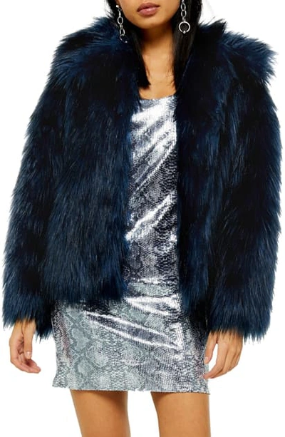 Shop Topshop Murphy Faux Fur Coat In Teal