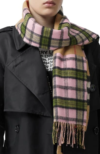 Shop Burberry Contrast Check Cashmere & Merino Wool Jacquard Scarf In Candy Pink