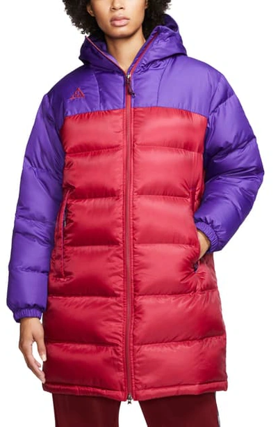 Shop Nike Acg Hooded Down Parka In Court Purple/ Noble Red