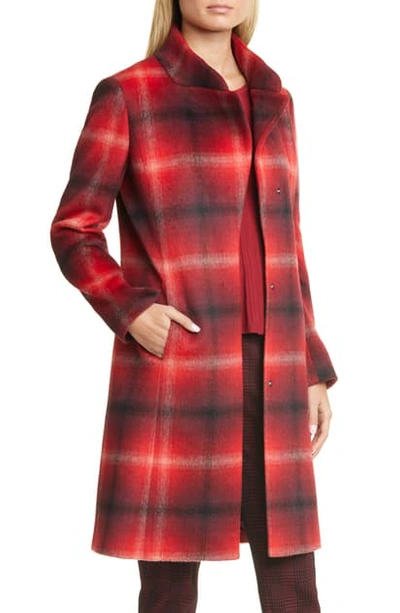 Shop Hugo Metura Brushed Plaid Coat In  Red