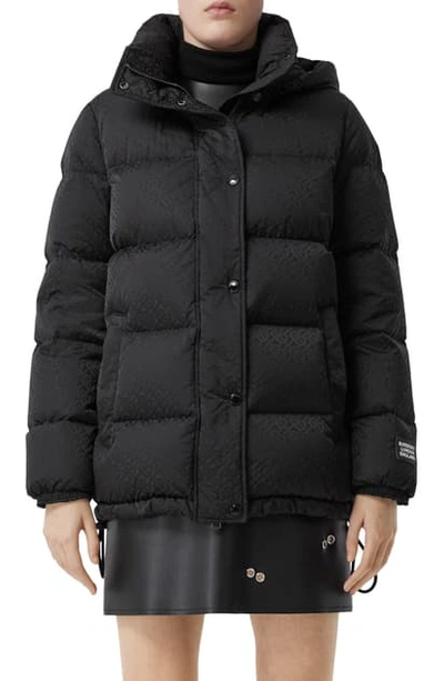 Shop Burberry Sellindge Tb Jacquard Econyl Down Puffer Coat In Black Ip Pat