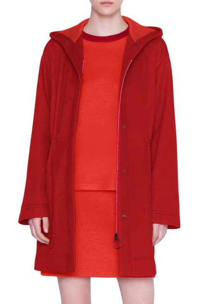 Shop Akris Punto Hooded Jersey Parka In Prickly Pear/ Luminous Red