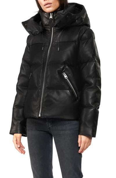 Tory-dl Hooded Leather 800 Fill Power Down Puffer Jacket In Black