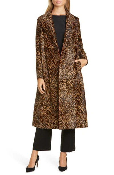 Shop Lafayette 148 Zelida Leopard Print Calf Hair Trench Coat In Teak Multi