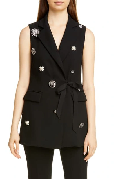 Shop Lela Rose Crystal Embellished Vest In Black