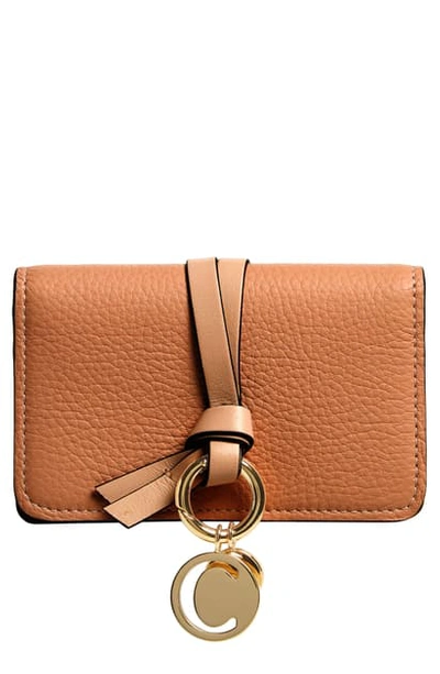 Shop Chloé Alphabet Leather Foldover Card Case In Tan