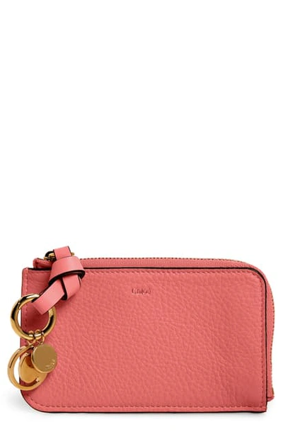 Shop Chloé Alphabet Leather Card Holder In Scarlet Pink