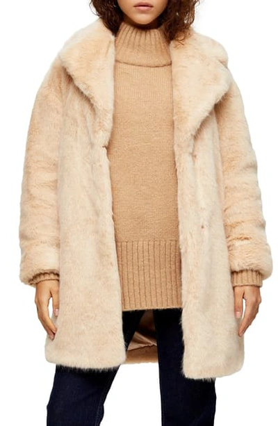 Shop Topshop Eclipse Luxe Faux Fur Coat In Nude