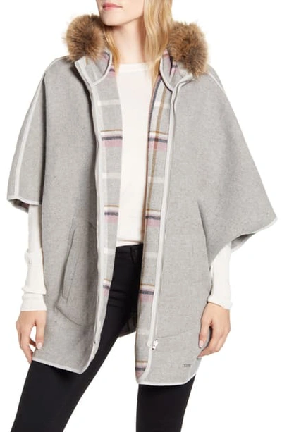 Shop Joules Everly Reversible Wool Blend Cape In Grey Check