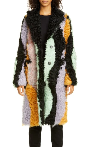 Shop Sandy Liang Wavy Midnight Patchwork Genuine Shearling Coat In Multi