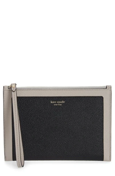 Shop Kate Spade Small Margaux Leather Wristlet In Black/ Warm Taupe