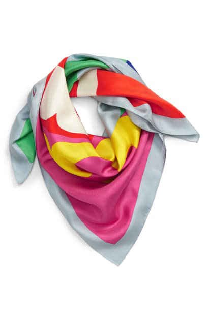 Tory Burch Colorblock Logo Silk Square Scarf In Seltzer | ModeSens