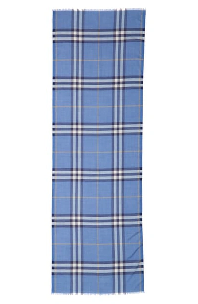 Shop Burberry Giant Check Wool & Silk Gauze Scarf In English Bluebell