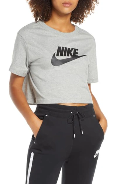 Shop Nike Sportswear Essential Crop Tee In Dark Grey Heather/ Black