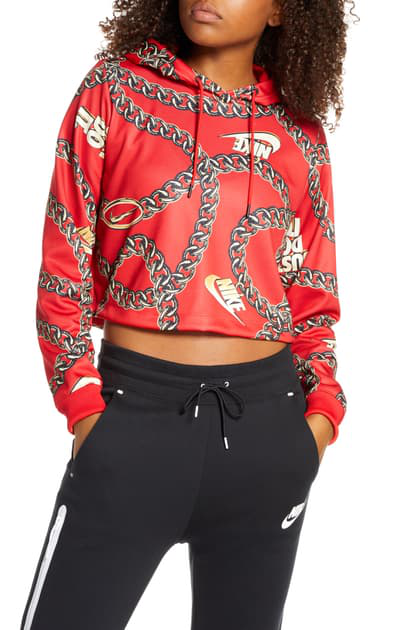 red cropped nike hoodie