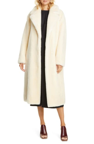 Shop Tibi Belted Faux Fur Coat In Cream