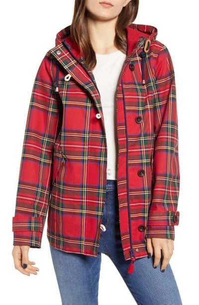 Shop Joules Right As Rain Print Waterproof Hooded Jacket In Red Tartan