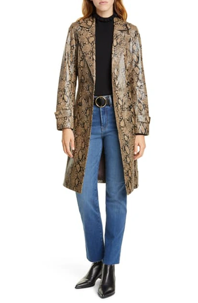 Shop Frame Python Embossed Leather Trench Coat In Brown Multi