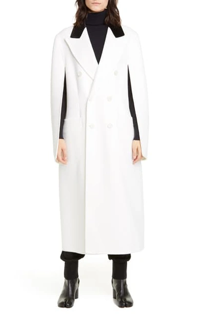 Shop Maison Margiela Double Breasted Wool & Angora Blend Cape Coat In Off White