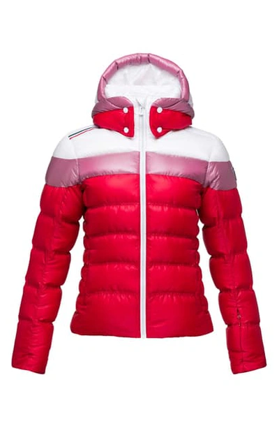 Shop Rossignol Hiver Tailored Fit Waterproof 750-fill-power Down Jacket With Faux Fur Trim In 307 - Carmin