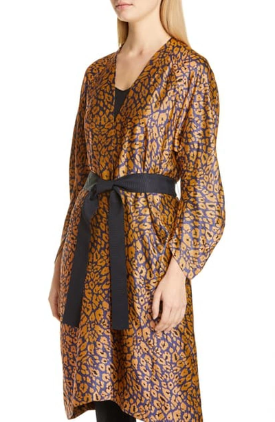 Shop Zero + Maria Cornejo Curve Oki Cheetah Jacquard Coat In Ink Jet/ Apricot
