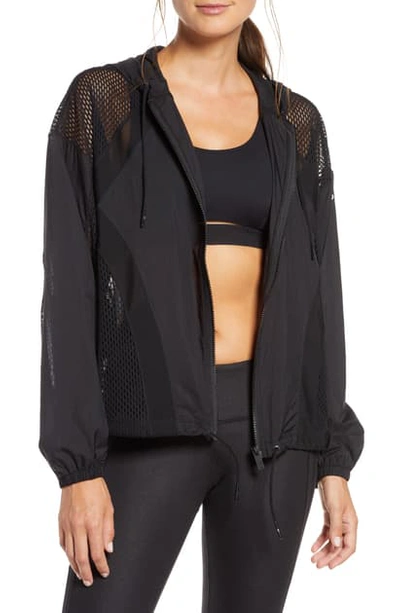 Shop Alo Yoga Feature Mesh Hooded Jacket In Black