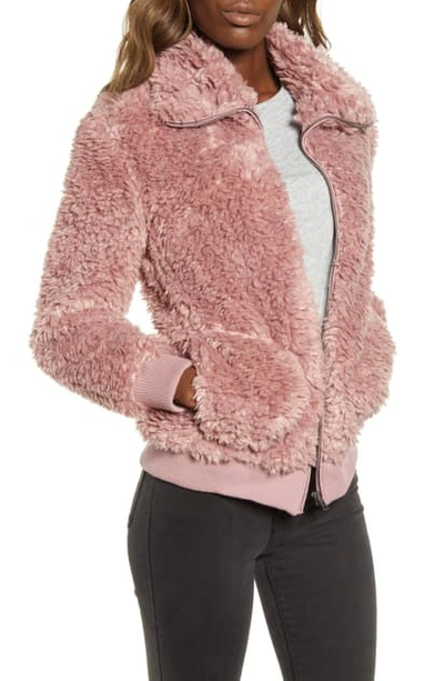 Shop Bb Dakota Teddy Or Not Faux Fur Bomber Jacket In Rose Quartz