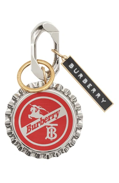 Shop Burberry Tb & Knight Bottle Cap Key Ring In Red