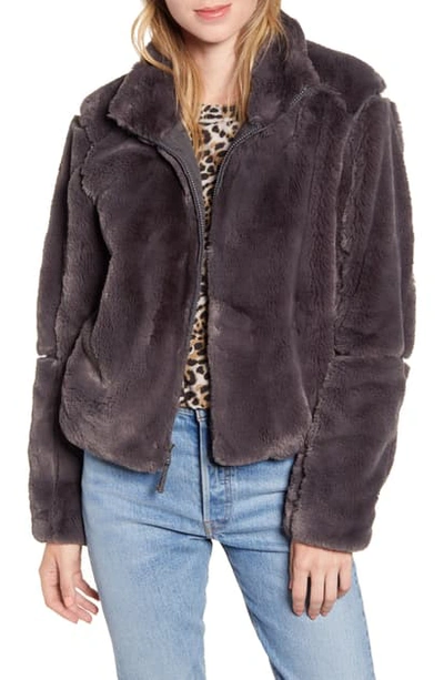 Shop Patagonia Lunar Frost Faux Fur Jacket In Forge Grey