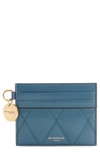 Shop Givenchy Gv3 Quilted Leather Card Case In Oil Blue
