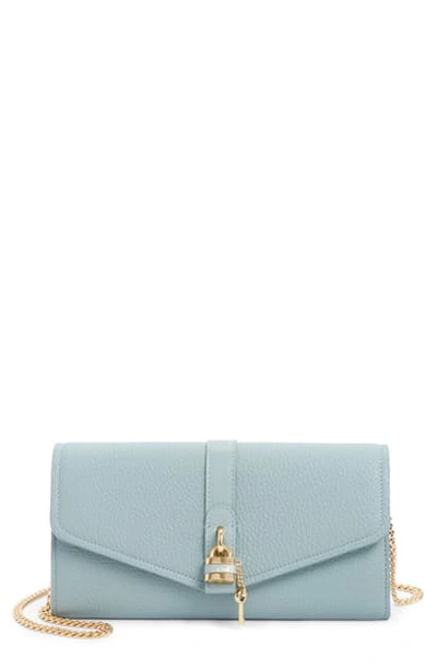 Shop Chloé Aby Long Leather Wallet On A Chain In Faded Blue