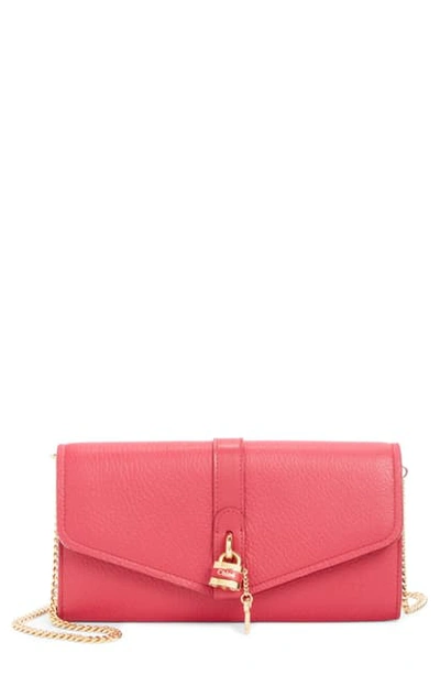 Shop Chloé Aby Long Leather Wallet On A Chain In Crimson Pink