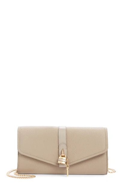 Shop Chloé Aby Long Leather Wallet On A Chain In Motty Grey