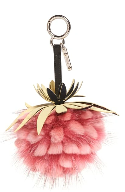 Shop Fendi Pineapple Genuine Fox & Rabbit Fur Bag Charm In Pink