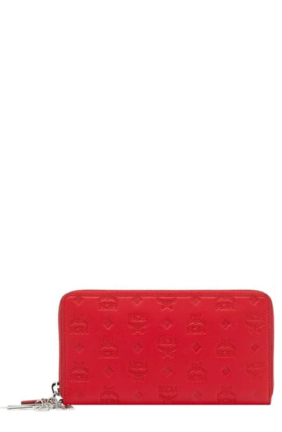 Shop Mcm Klara Leather Zip Wallet - Red In Viva Red