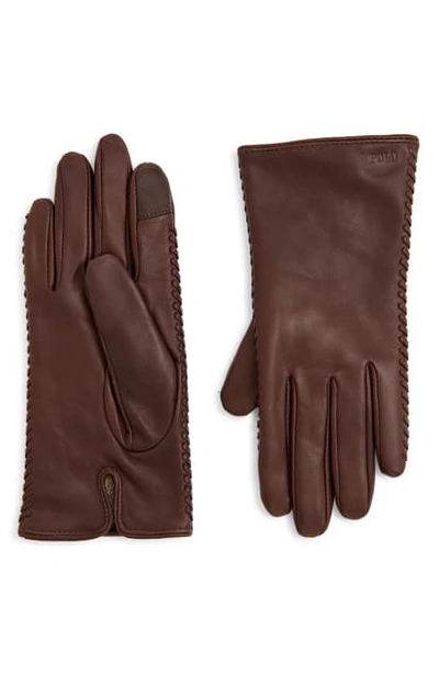 Shop Polo Ralph Lauren Whipstitch Leather Gloves In Country Brown