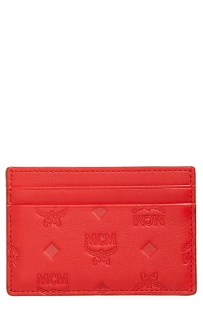 Shop Mcm Klara Monogram Leather Card Case In Viva Red