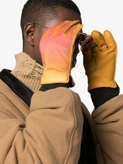 Shop Kagawa Gloves Flame Print Leather Gloves In Yellow