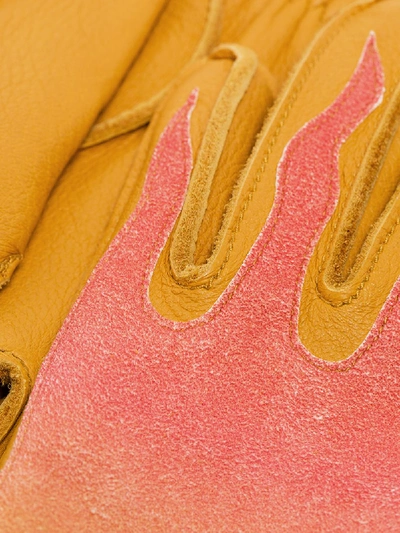 Shop Kagawa Gloves Flame Print Leather Gloves In Yellow