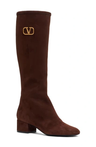 Shop Valentino V-logo Tall Boot In Brown Suede