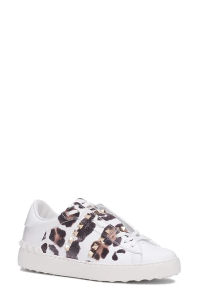 Shop Valentino Rockstud Leopard Print Sneaker In White/ Leopard