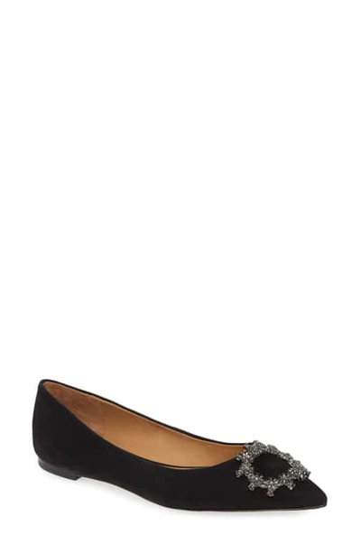 Shop Tory Burch Crystal Buckle Flat In Perfect Black