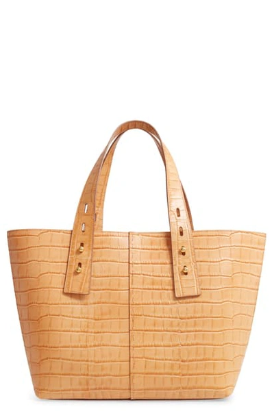 Shop Frame Les Second Medium Embossed Leather Tote In Chamois Croco