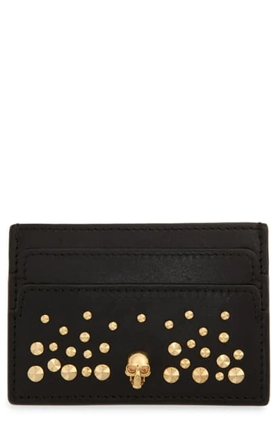 Shop Alexander Mcqueen Skull & Studs Leather Card Case In Black