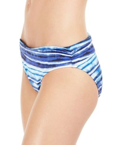 Shop La Blanca Serene Stripe Shirred-side Hipster Bikini Bottoms Women's Swimsuit In Blue