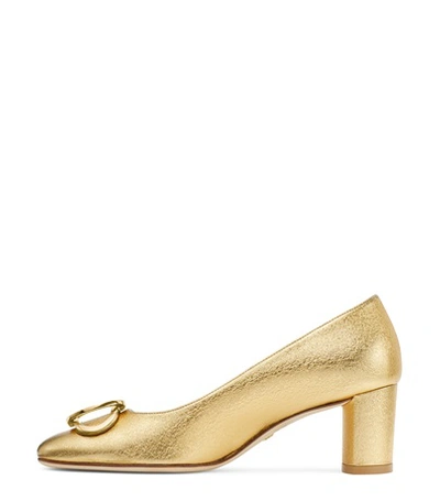 Shop Stuart Weitzman The Anicia 25 Pump In Gold Textured Metallic Leather