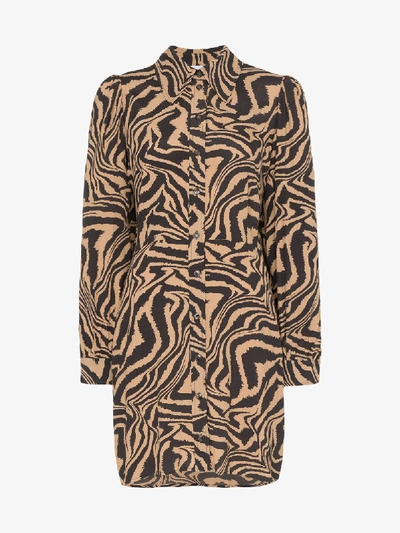 Shop Ganni Zebra Print Shirt Dress In Brown